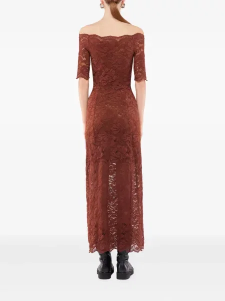 Rochie midi Rabanne din dantelă până la genunchi de costum maro