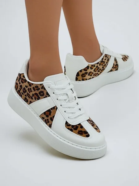 Sneakerși Resti cu imagine cu model leopard alb