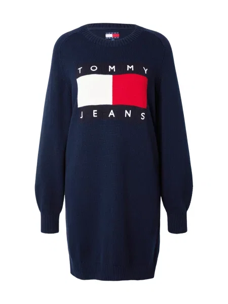 Tommy Jeans Rochie tricotat albastru închis / roșu alb