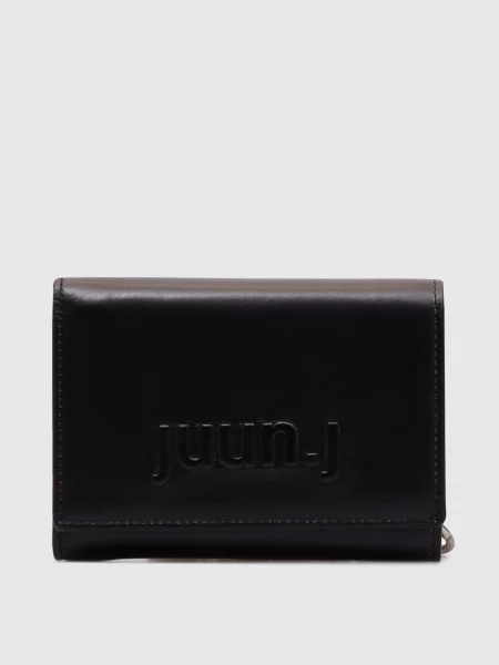 Шкіряне портмоне з фактурним логотипом Juun.j чорне