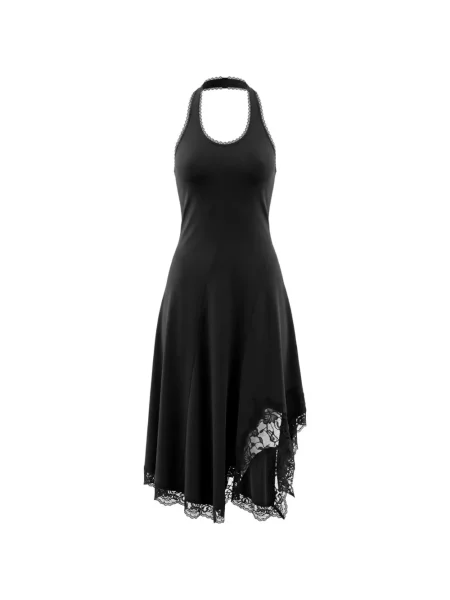 Rochie midi Vetements din dantelă cu gât halter negru