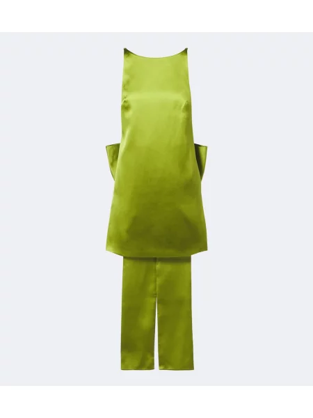 Rochie Self-portrait cu funde din satin verde