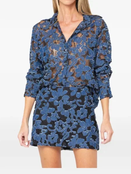 Fustă Jbq cu model floral din dantelă albastru