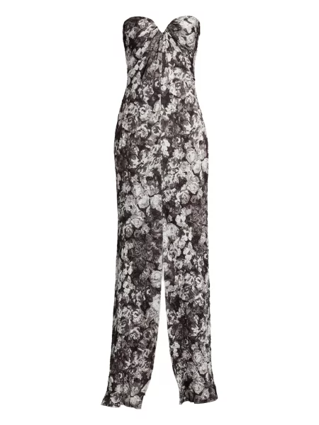 Květinové šaty Tadashi Shoji s potiskem bez ramínek šedé