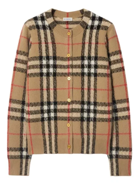 Cardigan Burberry din cașmir în carouri maro