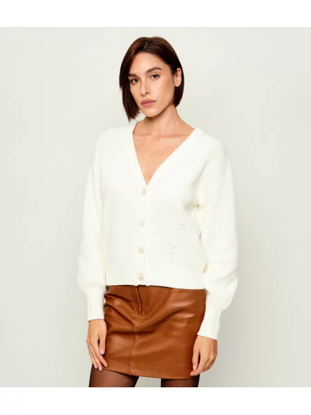 GUESS Cardigan Faith | Relaxed fit cu adaos de lână alb