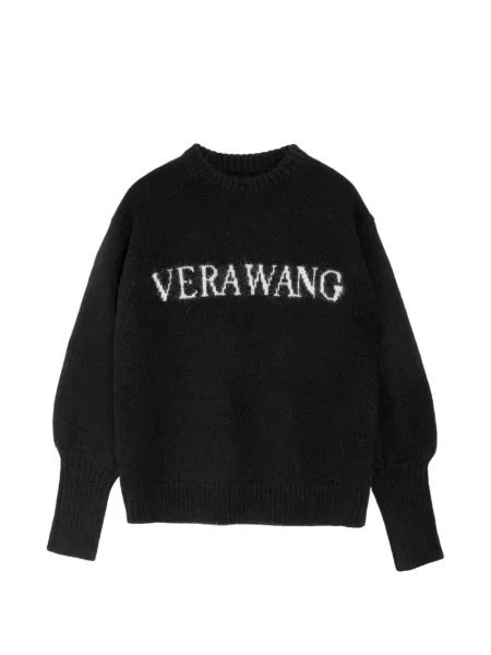 Pulover Vera Wang cu decolteu rotund cu autograf negru