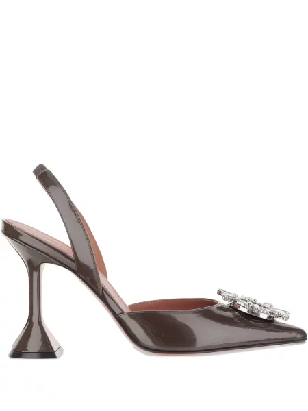Полуотворени обувки Amina Muaddi с отворена пета с кристали кафяво