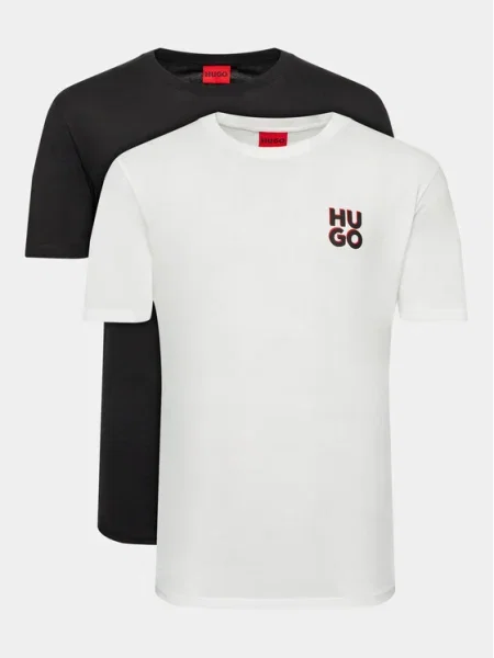 HUGO tricou din cu imprimeu alb