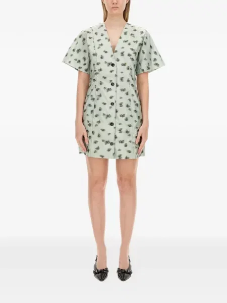 Rochie mini Ganni cu model floral verde
