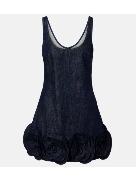 Rochie din denim Self-portrait cu model floral gri