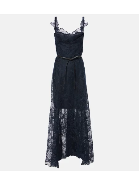 Midi obleka Oscar De La Renta s cvetličnim vzorcem s čipko modra