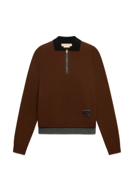 Tricou polo Marni din cașmir maro