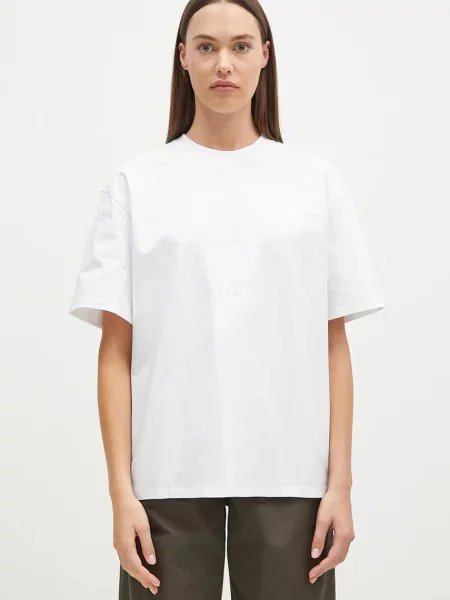 GANNI tricou din Heavy Cotton Drop Shoulder Heart femei alb