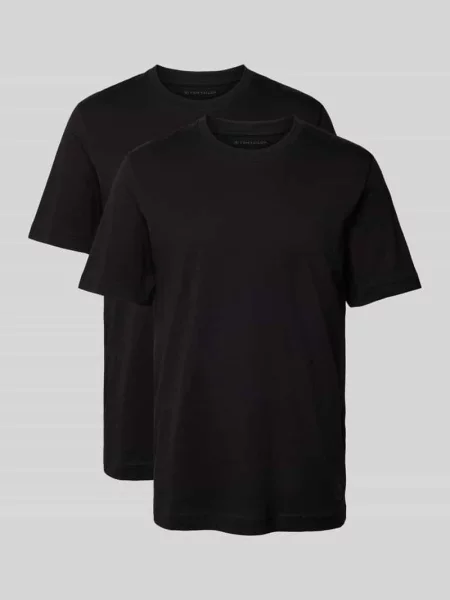 T-shirt w jednolitym kolorze w zestawie 2 szt. Tom Tailor czarna