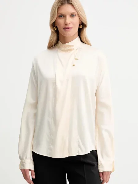 Forte Forte cămașă de mătase cu un decolteu legat relaxed bej