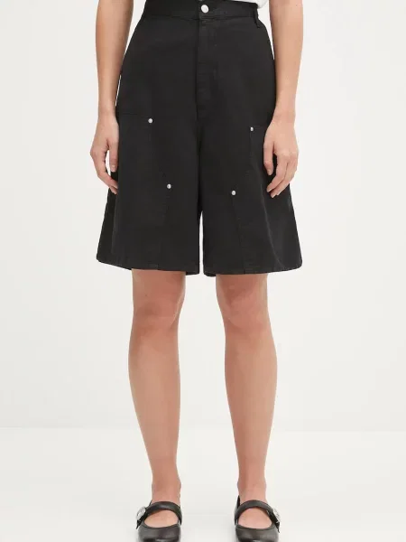 Carhartt WIP pantaloni scurți din amestec de in W Branford Double Knee uni high waist negru
