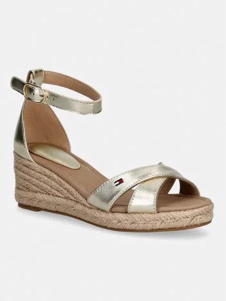 Tommy Hilfiger sandály na klínku kožené MID WEDGE ESPAD X CROSS GOLD