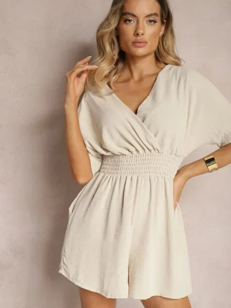 Kombinezon Kopertowy z Gumką w Pasie Fandrea beżowy