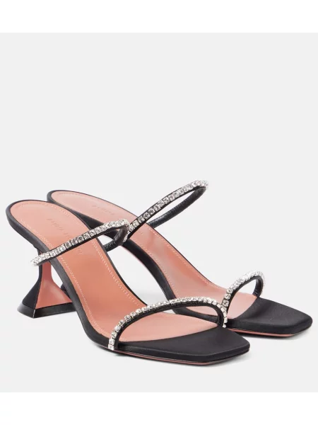 Papuci tip mules Amina Muaddi din satin negru