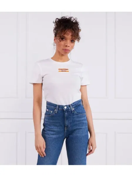 Calvin Klein Jeans Tricou STRIPE LOGO alb