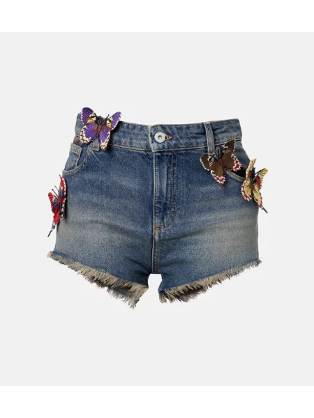 Pantaloni scurți din denim Blumarine cu broderie albastru