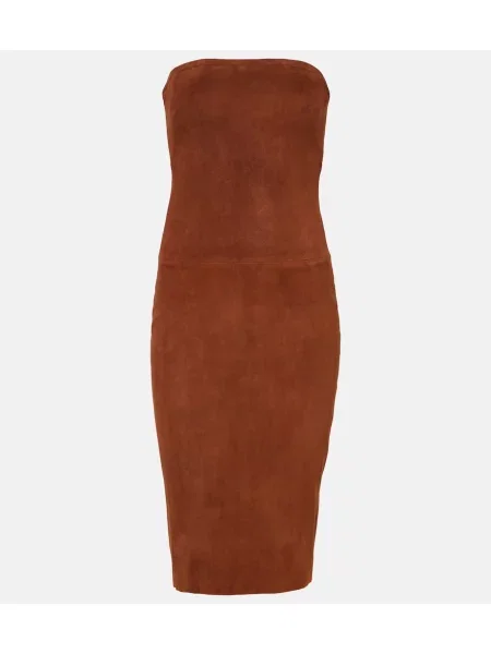 Midi obleka Stouls iz semiša brez naramnic rdeča