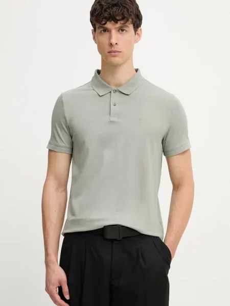Calvin Klein polo majica z bombažem zelena
