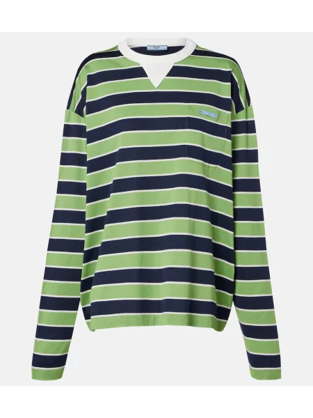 Top Prada w paski z dżerseju niebieski