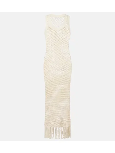 Rochie maxi Sir cu franjuri tricotate de costum alb