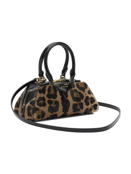 Mała torebka skórzana Givenchy Antigona z nadrukiem z nadrukiem zwierzęcym brązowa