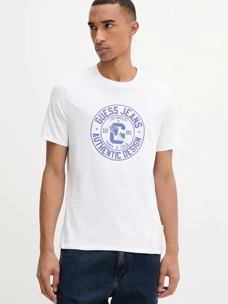 Тениска Guess Jeans с принт бяло