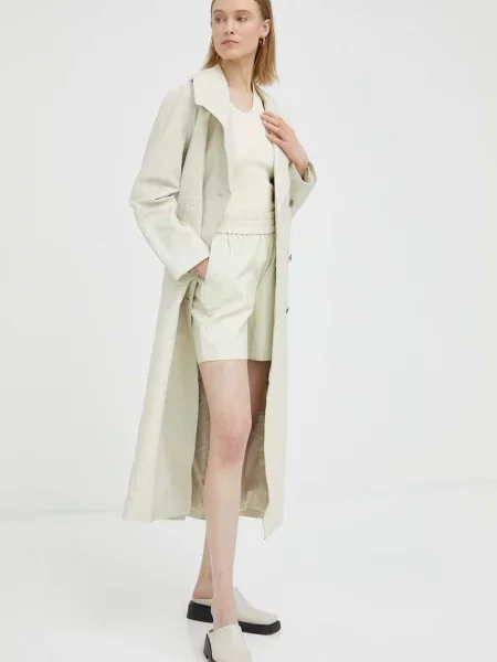 Шкіряні шорти Herskind Lava однотонні висока посадка бежевий