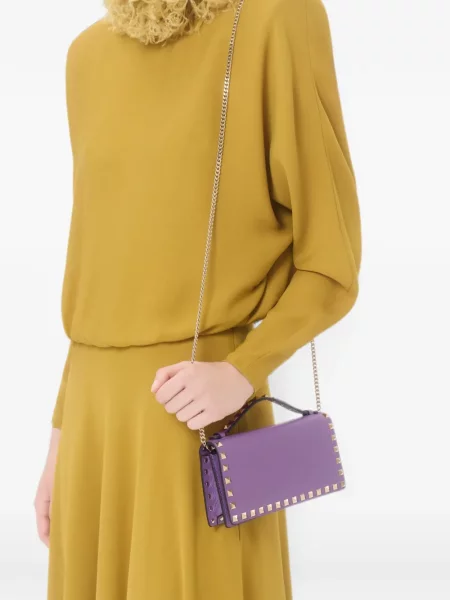 Δερμάτινος clutch Valentino Garavani μωβ