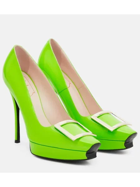 Usnjene lakirane salonarji Roger Vivier s platformo zelena