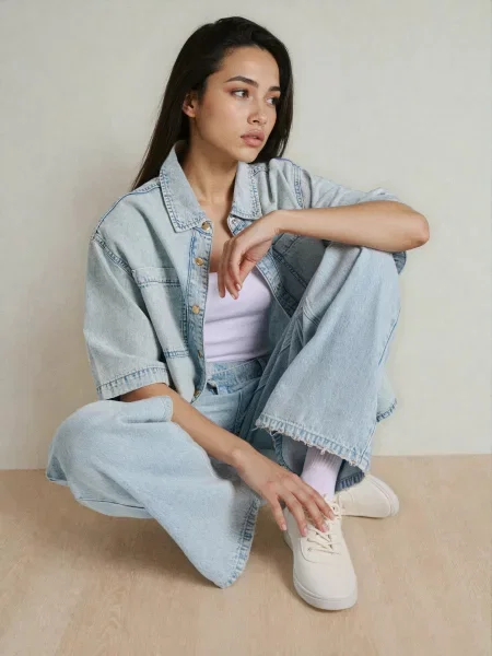 Джинси wide leg із середньою посадкою та перехрещеним синій