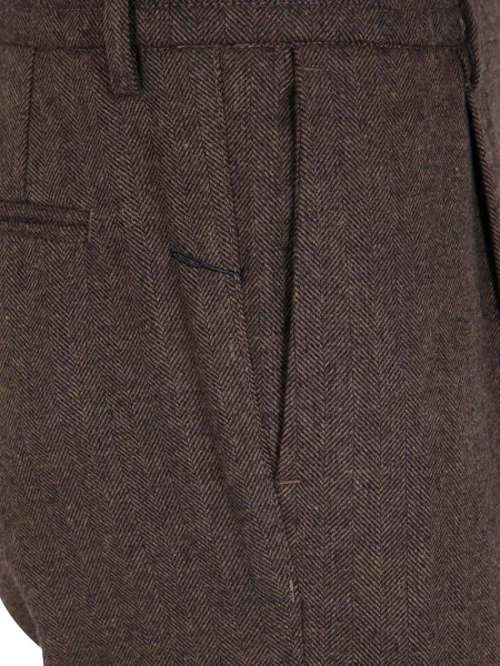Pantaloni Cruna cu model herringbone maro