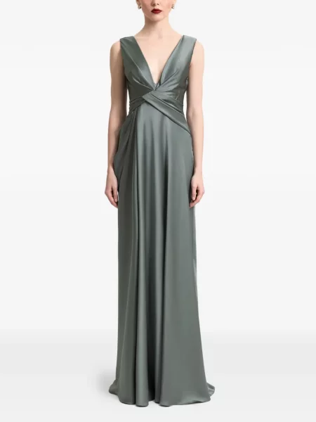 Rochie maxi Gemy Maalouf cu decolteu în V de costum verde
