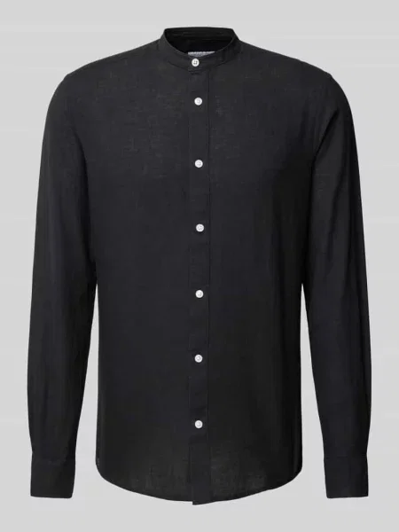 Koszula lniana o kroju slim fit ze stójką model ‘CAIDEN’ Only & Sons czarna