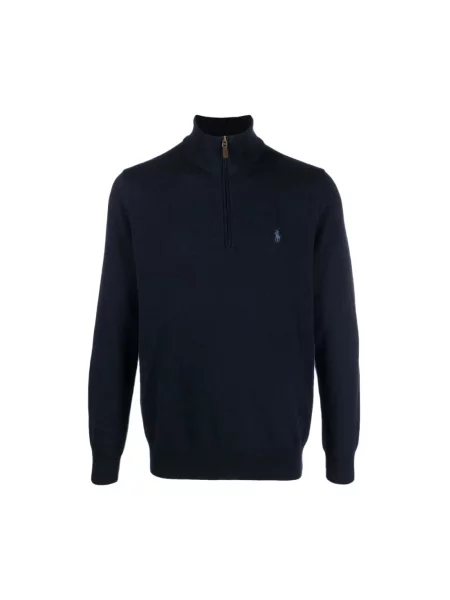 Sweter Ralph Lauren wełniany ze stójką z długim rękawem niebieski