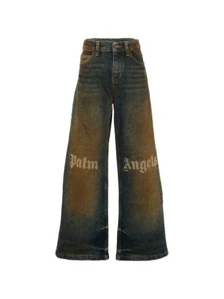 Szerokie jeansy dziecięce Palm Angels niebieskie
