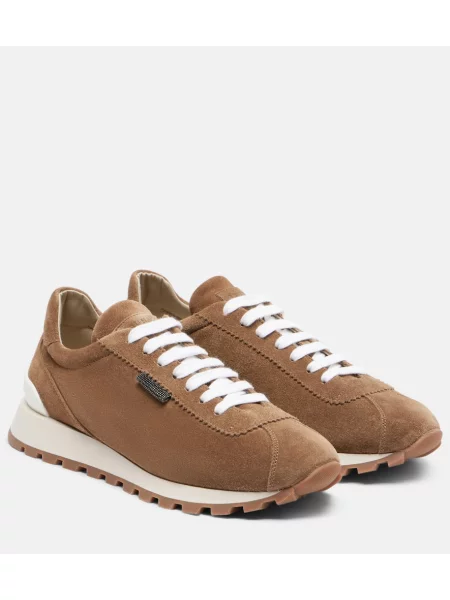 Sneakerși Brunello Cucinelli din piele de căprioară maro