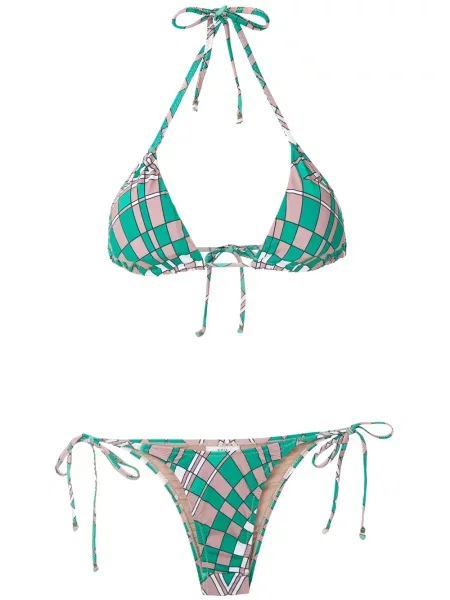 Bikini Amir Slama cu imagine cu imprimeu geometric verde