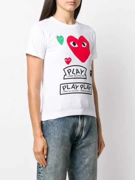 Krátké tričko Comme Des Garçons Play s potiskem se srdcovým vzorem bílé