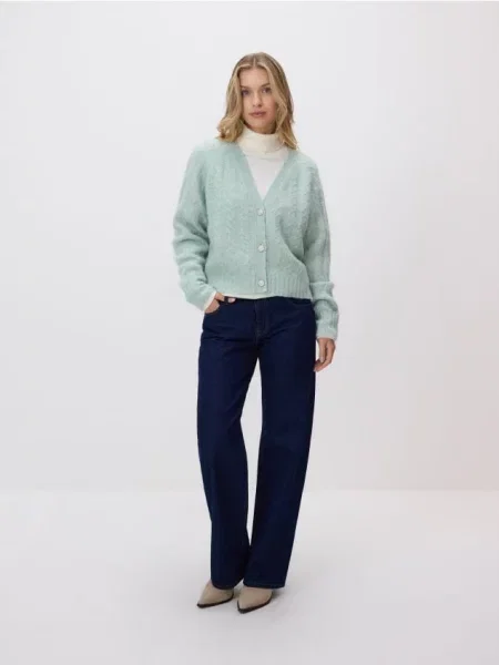 Reserved Кардиган з оздобленим плетінням блідо-зелений зелений