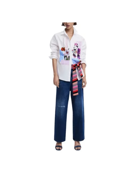 Desigual koszula FLOWERS MINNIE regular z kołnierzykiem klasycznym biały