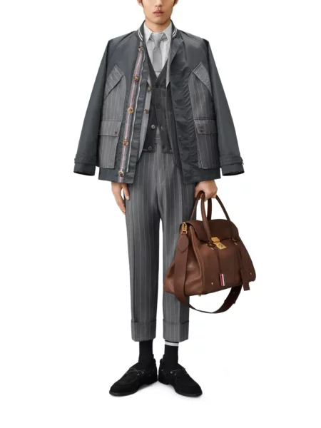 Geacă Thom Browne de lână cu dungi gri