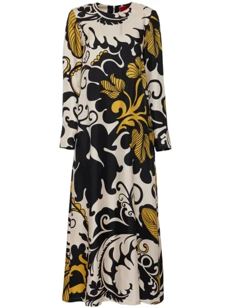 Jedwabna sukienka midi La Doublej z nadrukiem do kolan biała