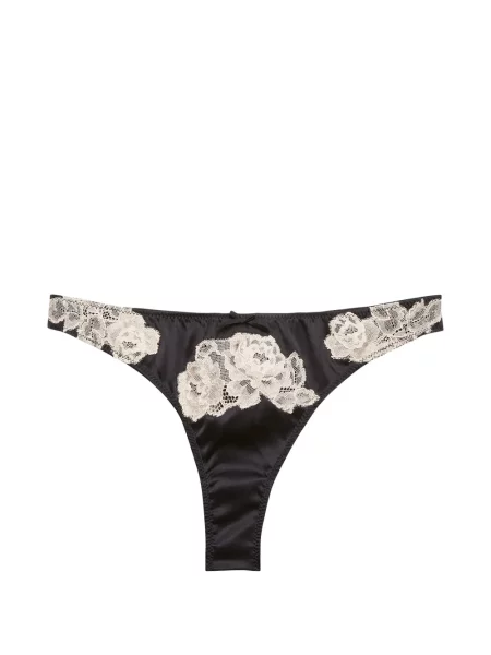 Chiloți tanga Fleur Du Mal cu model floral din dantelă negru