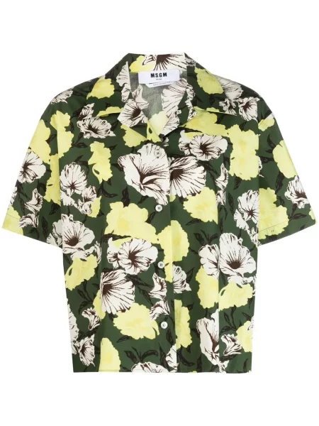 Cămașă Msgm cu model floral cu imagine scurtă verde